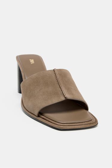 SANDALES À TALONS EN CROÛTE DE CUIR - Gris taupe de Zara - Image 6