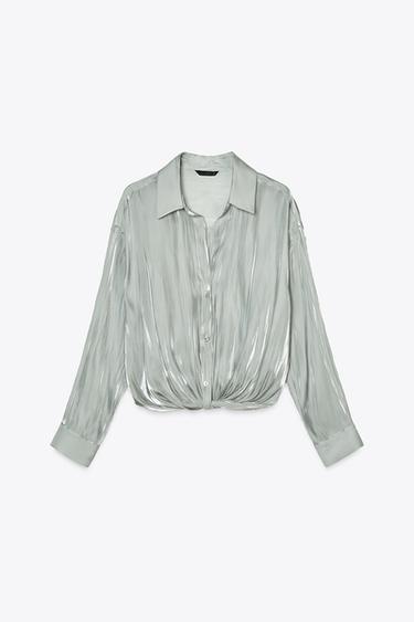 TOP SATINÉ ENROULÉ - Vert clair de Zara - Image 4