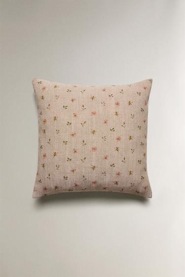 FLORAL LINEN CUSHION COVER - Light beige by Zara - Image 3