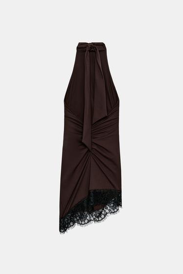 SHORT DRAPED LACE DRESS - Brown by Zara - Image 7