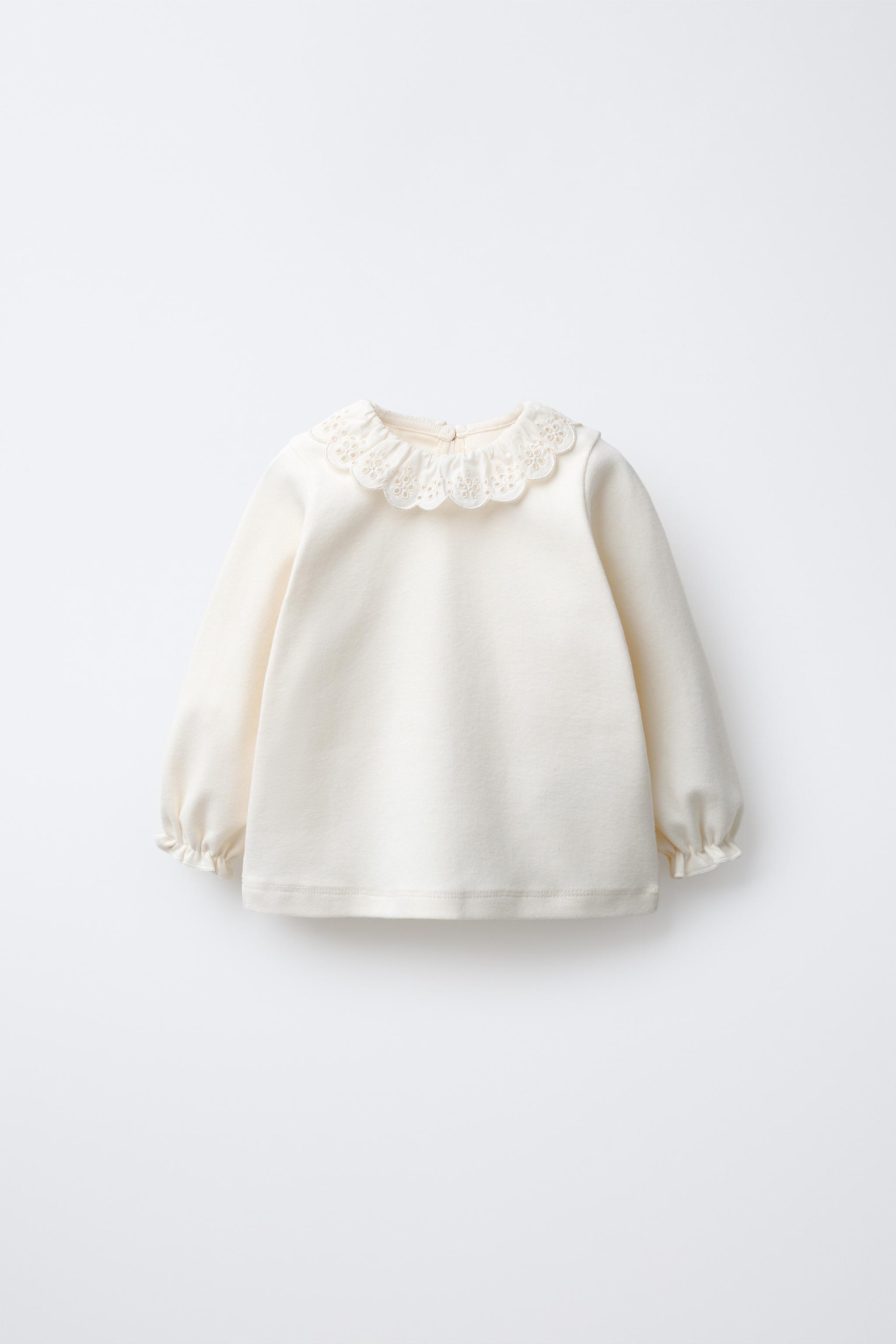 EMBROIDERED WARM PETER PAN COLLAR TOP - Ecru | ZARA United