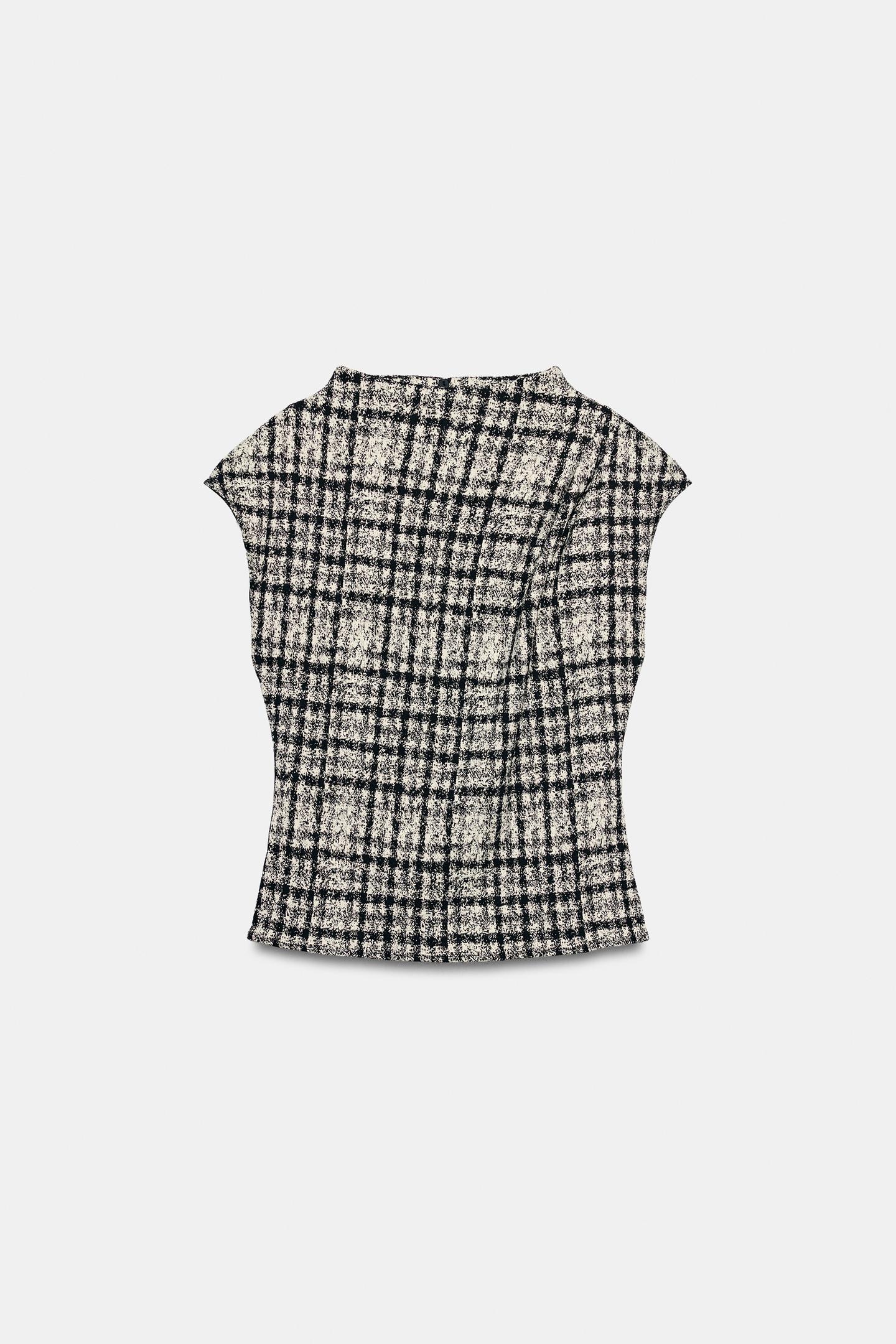 Женский топ Zara Check High Neck Top, цвет: Экрю / Чёрный — фото 8