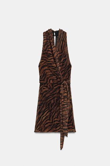 ROBE COURTE CROISÉE À IMPRIMÉ ANIMALIER - Noir / Marron de Zara - Image 3