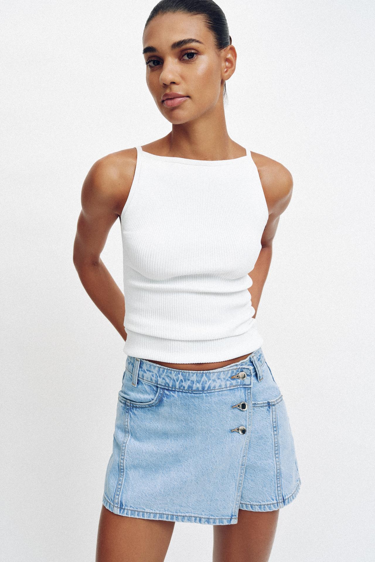 Z1975 WRAP DENIM SKORT — Light blue
