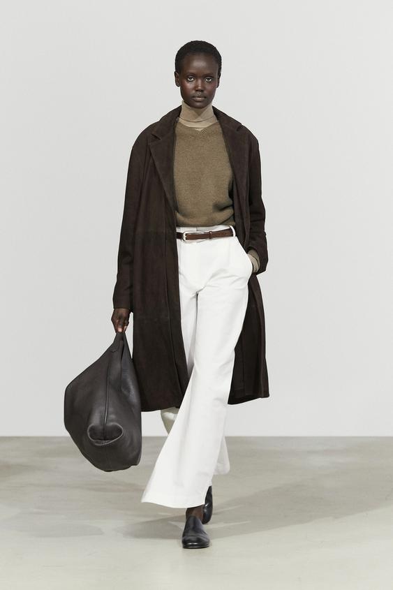 Abrigo cuello desmontable piel ante - Marrón de Zara - Imagen 0