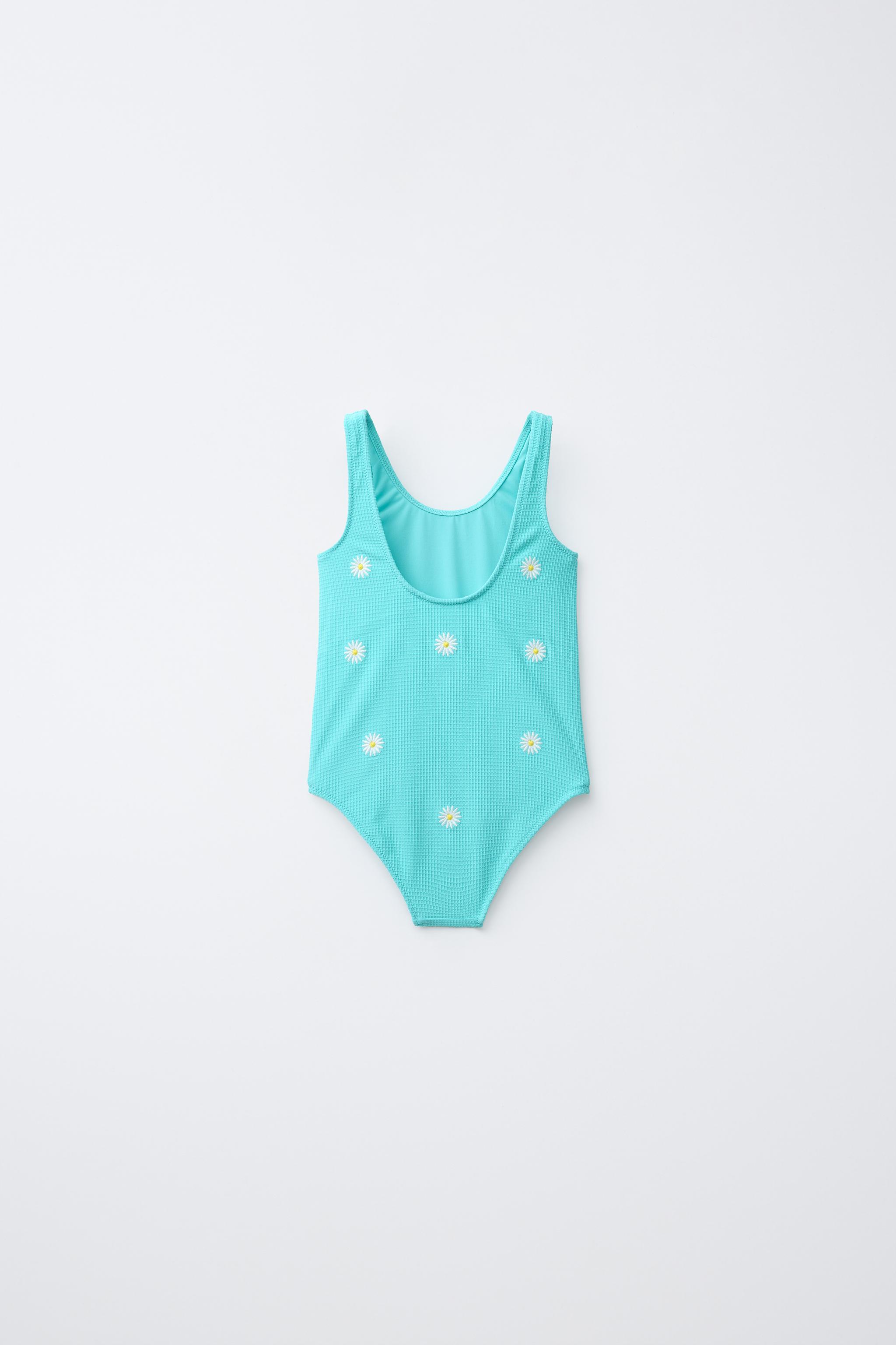2-6 YEARS/ DAISY WAFFLE TEXTURE SWIMSUIT — Turquoise