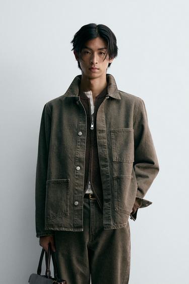 DENIM JACKET WITH POCKETS - Dark khaki by Zara