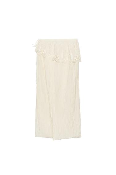 FALDA MIDI FAJÍN BORDADOS ZW COLLECTION - Crudo de Zara