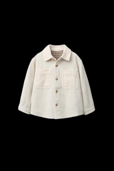 Zara CORDUROY OVERSHIRT WITH PLAID LINING - Ecru
