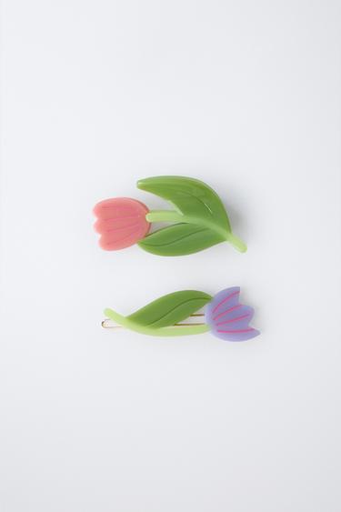 TWO-PACK OF TULIP HAIR CLIPS - Green by Zara