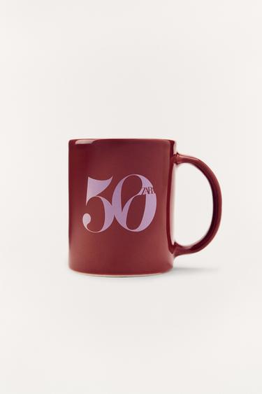 50TH ANNIVERSARY EARTHENWARE MUG - Red by Zara