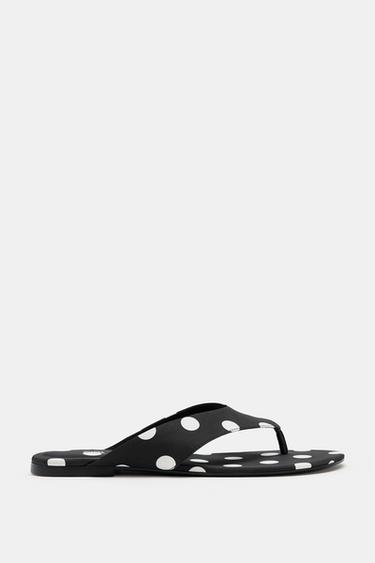 POLKA DOT PRINT FLAT SANDALS - Black by Zara