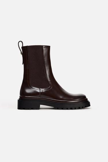 FLAT ANKLE BOOTS WITH TRACK SOLES - Brown by Zara