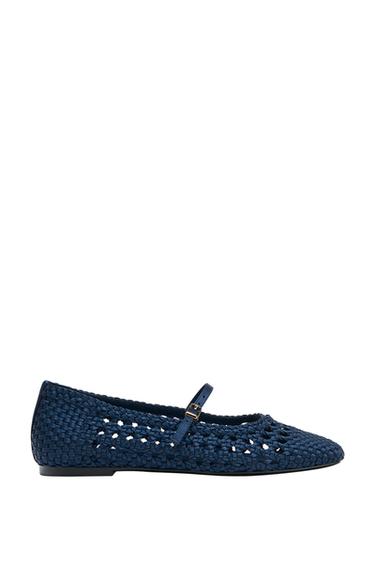 Zara BRAIDED BUCKLE BALLET FLATS - Blue