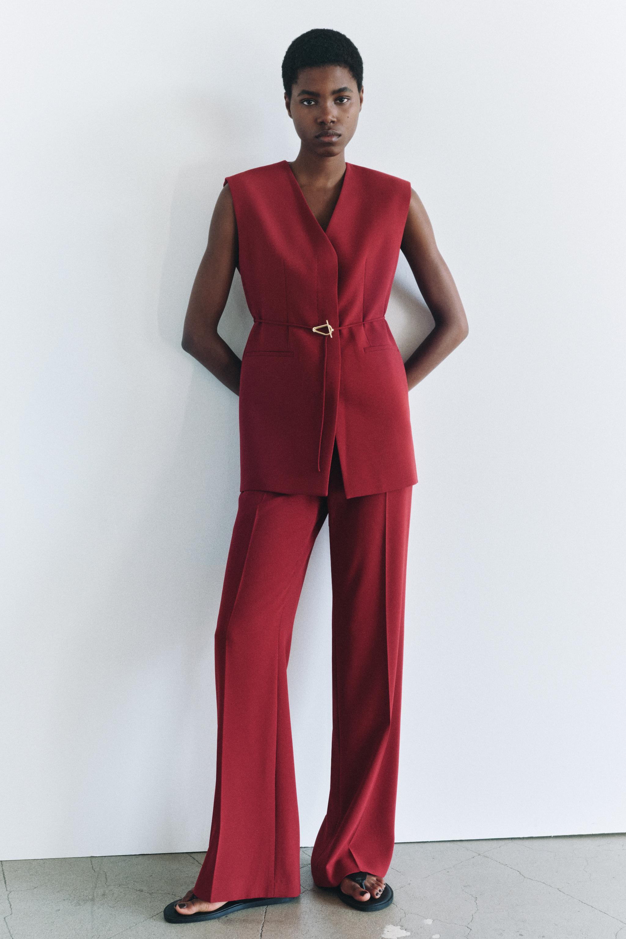 Red wide leg trousers zara online