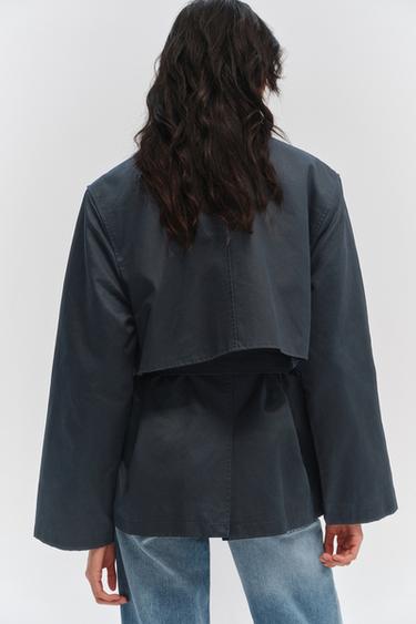 WAXED PARKA WITH CORDUROY COLLAR - Navy blue by Zara