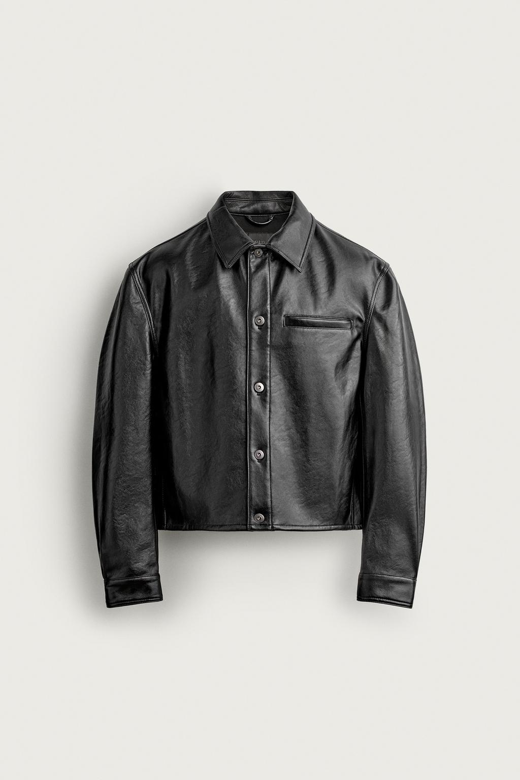 CROPPED FIT LEATHER-EFFECT OVERSHIRT