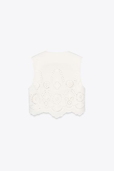 TOP WITH CUTWORK EMBROIDERY - White by Zara - Image 6
