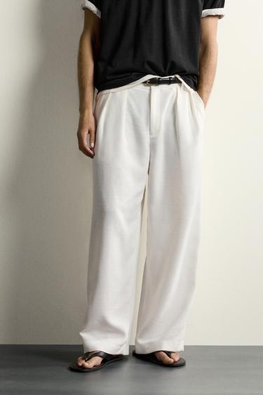 RELAXED FIT TEXTURED PLEATED TROUSERS - White by Zara