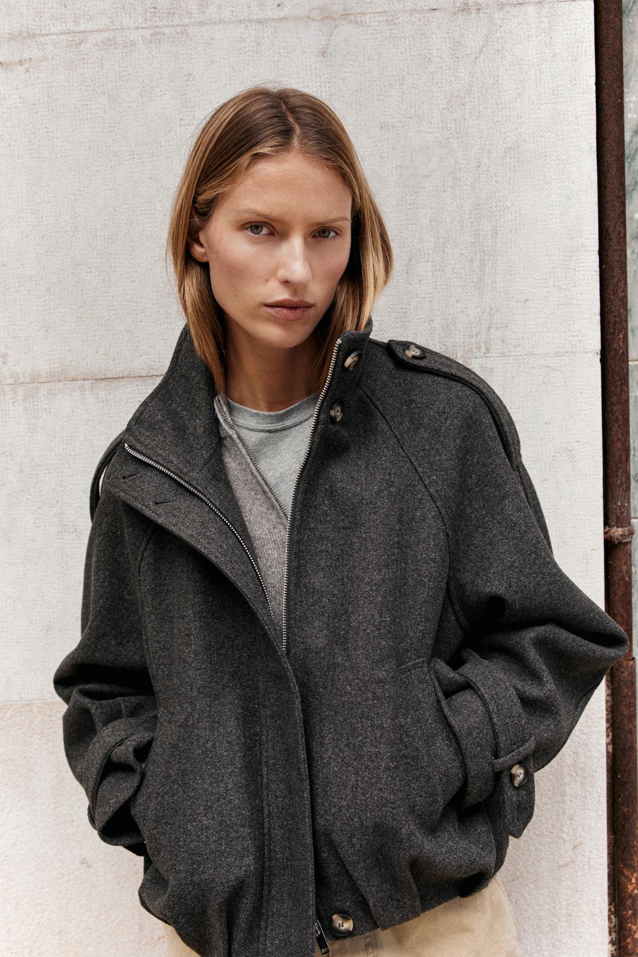 BOMBER JACKET WITH TAB DETAILS — Brown marl