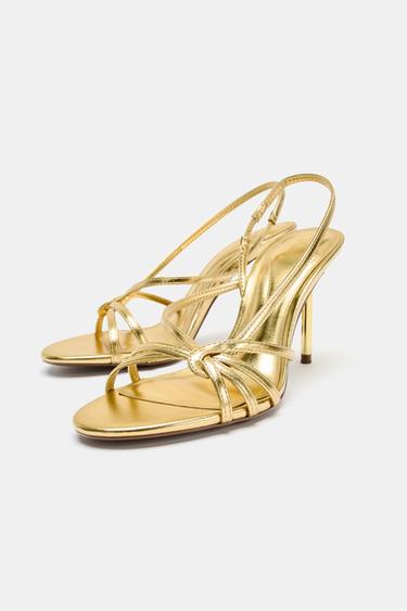 SANDALES À TALONS ET BRIDES MÉTALLISÉES - Or de Zara - Image 3