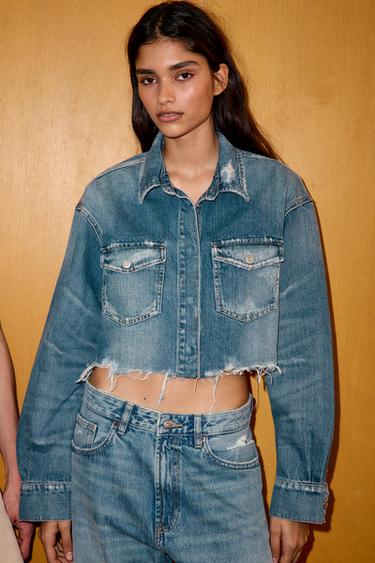 SOBRECAMISA CROP DENIM TRF - Azul de Zara