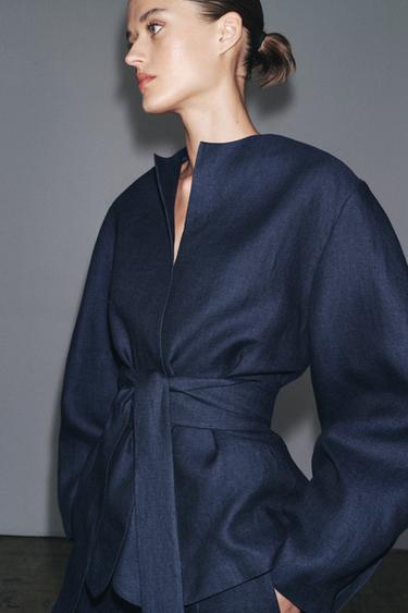 100% LINEN KIMONO ZW COLLECTION LIMITED EDITION - Faded blue by Zara