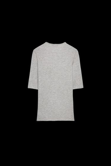 Zara THREE-QUARTER SLEEVE T-SHIRT - Beige marl