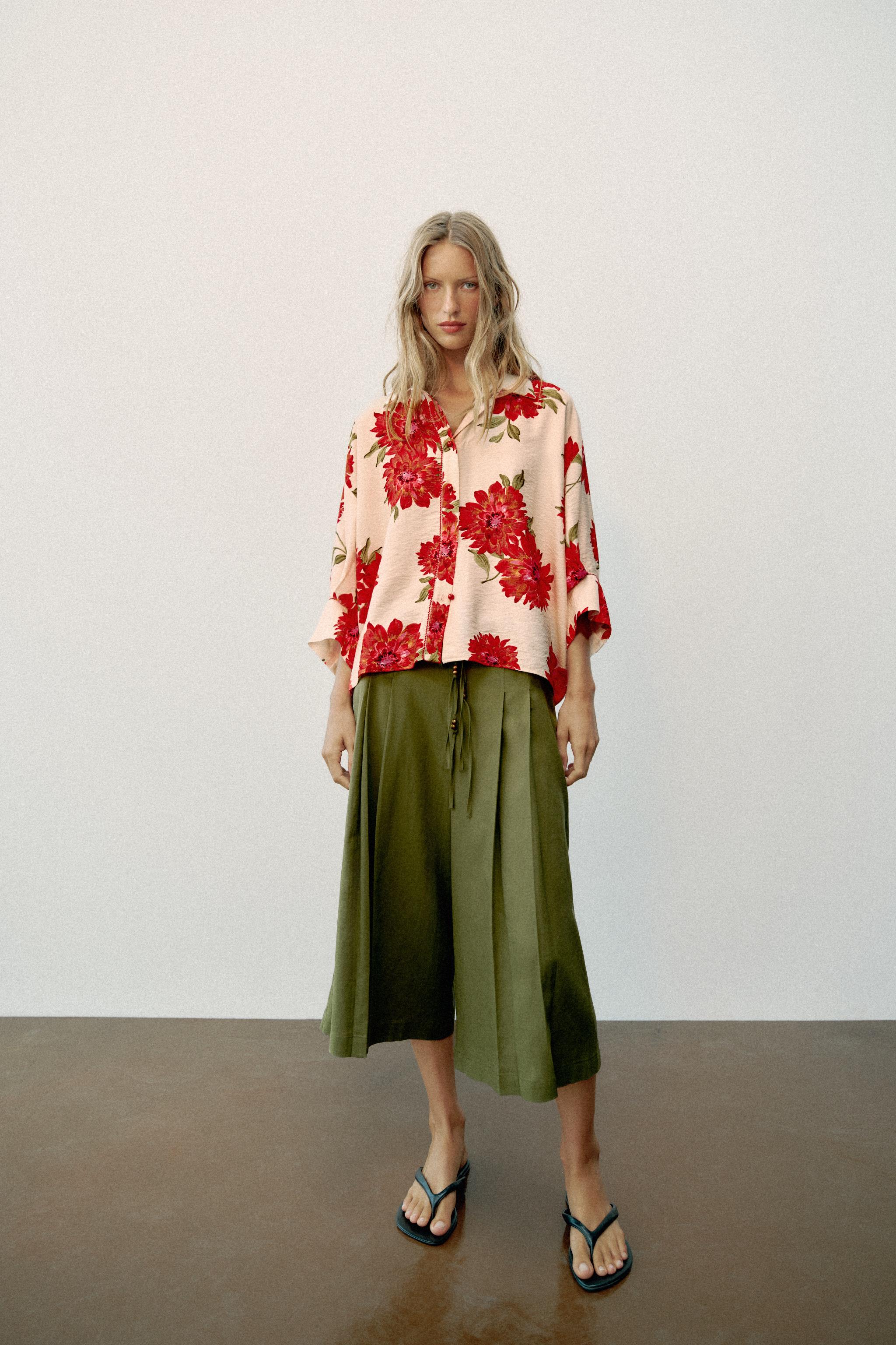 FLORAL PRINT SHIRT - Ecru / Red | ZARA United States