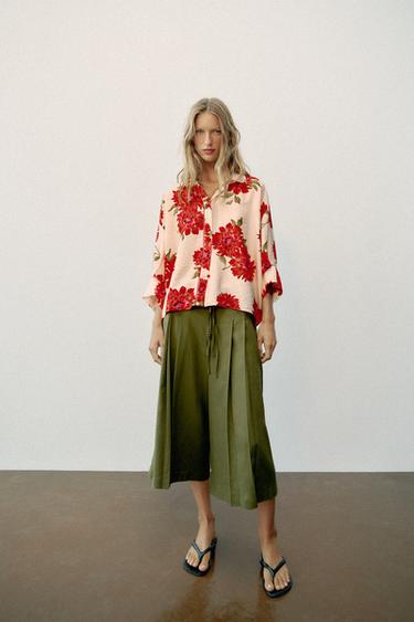 Zara FLORAL PRINT SHIRT - Ecru / Red - Image 0