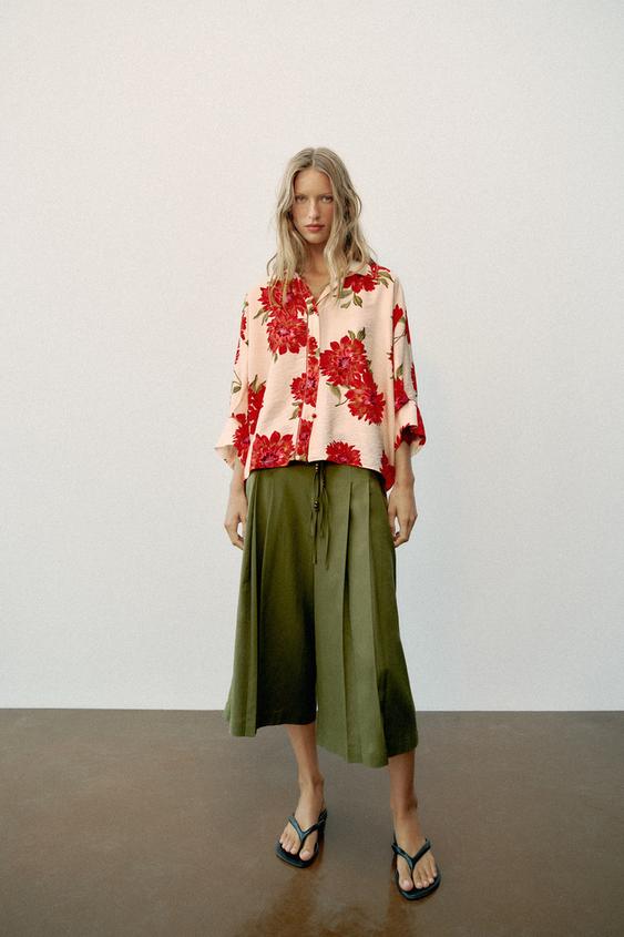 FLORAL PRINT SHIRT - Ecru / Red by Zara - Image 0