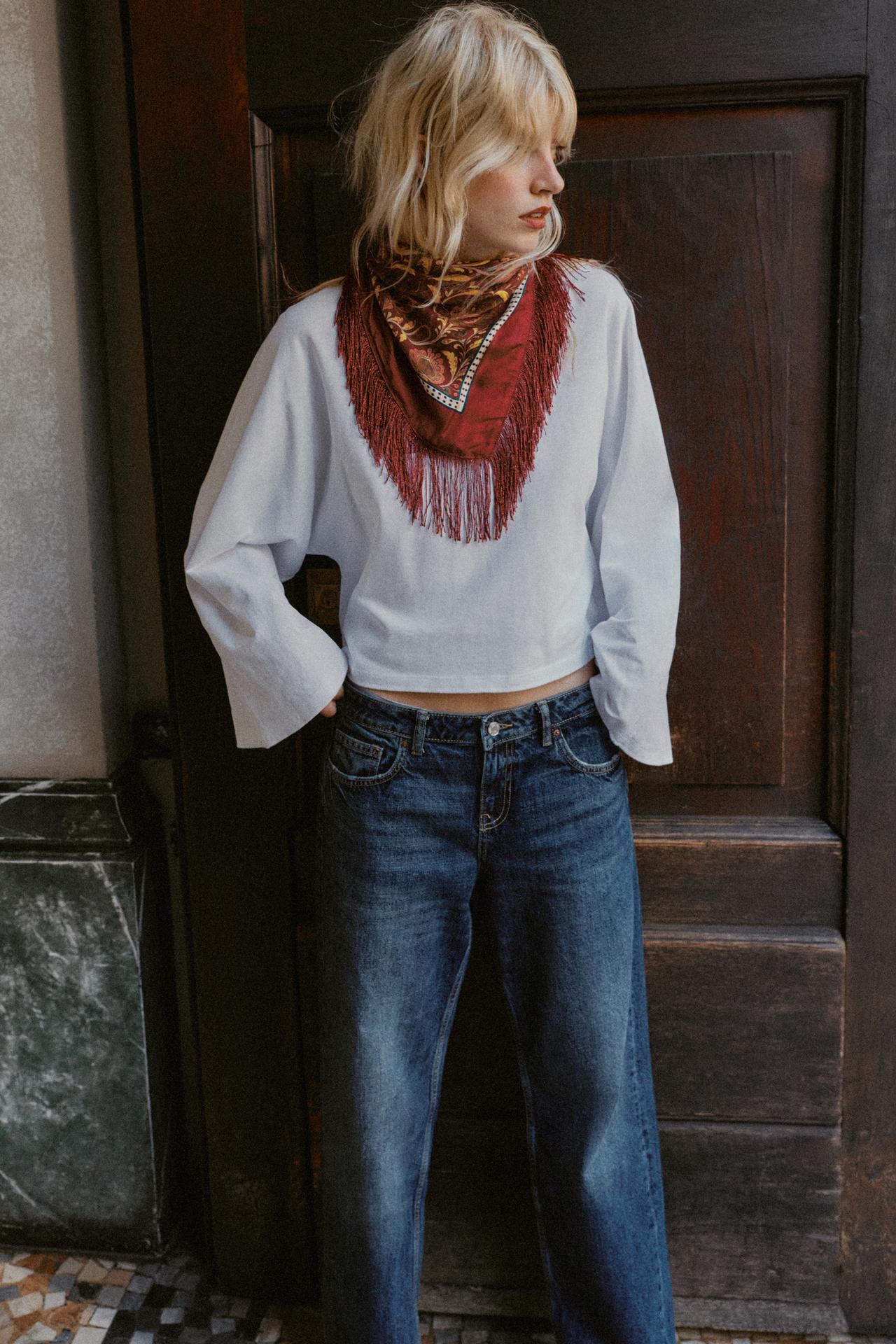 FLORAL PRINT SILK BLEND FRINGED SCARF
