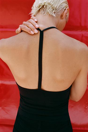 Zara HALTER TOP WITH BACK STRAP - Black
