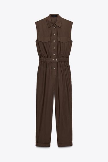 POPLIN JUMPSUIT - Dark brown by Zara
