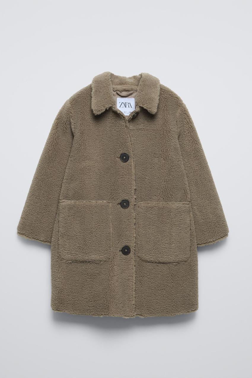ダブルフェイス フェイクボア コート - ブラウン/モール | ZARA Japan 