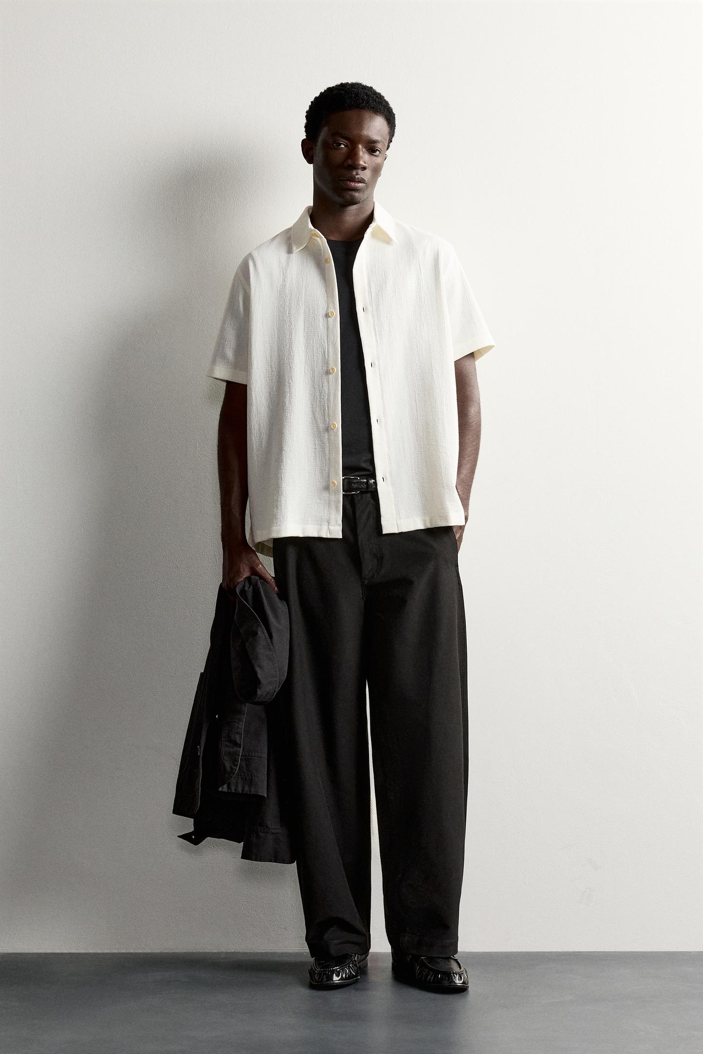 Мужская рубашка Zara Regular Fit Textured, цвет: Экрю