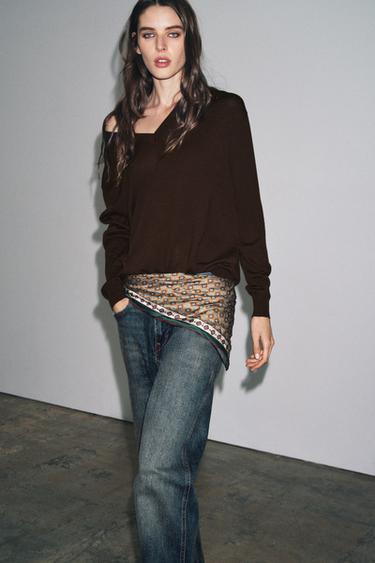 ZW COLLECTION BAGGY LOW-RISE JEANS WITH SCARF - Blue by Zara