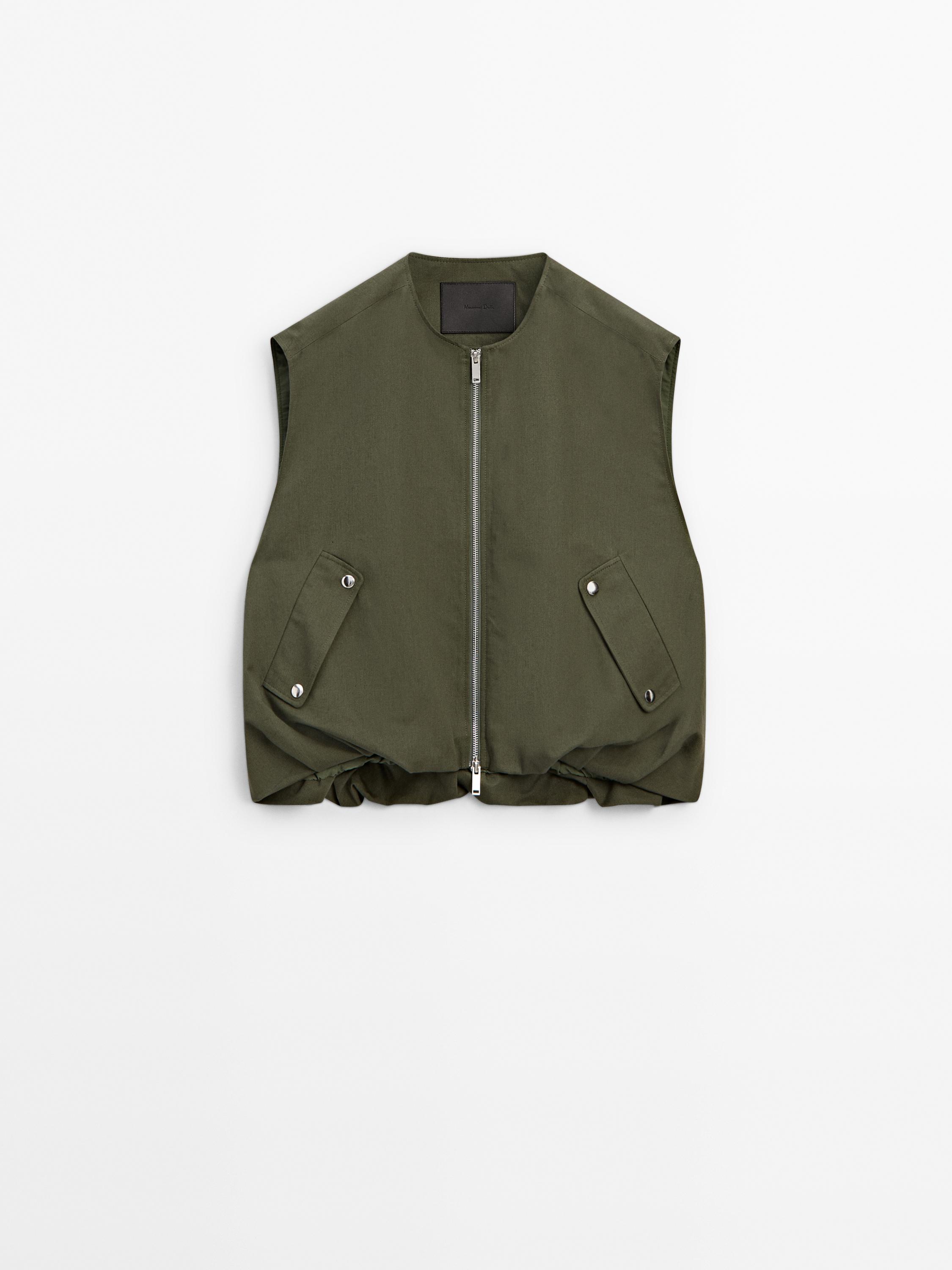 Voluminous vest with zip - Khaki | ZARA Canada