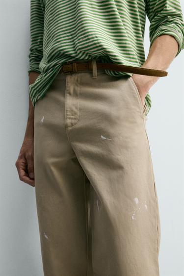 PANTALON CHINO STRAIGHT FIT EFFET ÉCLABOUSSURES - Beige de Zara - Image 4