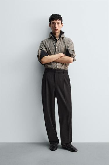 Zara 休閒版格紋襯衫 - 沙色 / 黑色