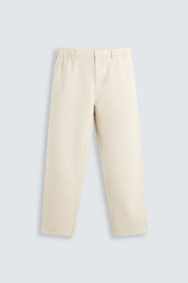Zara COTTON AND LINEN TEXTURED PANTS - Light beige