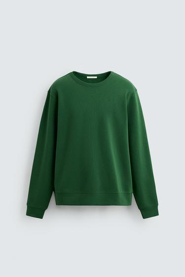 BLUZË HOODIE BAZIKE ME QAFË TË RRUMBULLAKËT - E gjelbër nga Zara