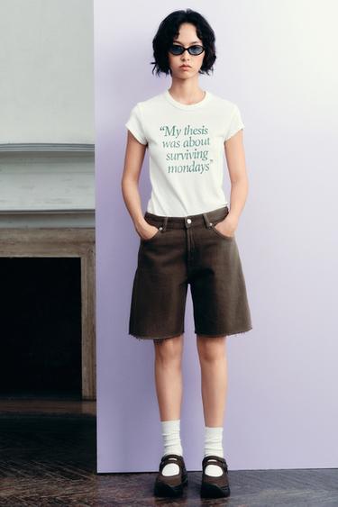 Zara TRF 中腰牛仔百慕達短褲 - 棕色