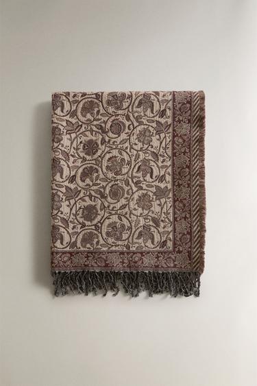 Zara FLORAL JACQUARD BLANKET - Light beige