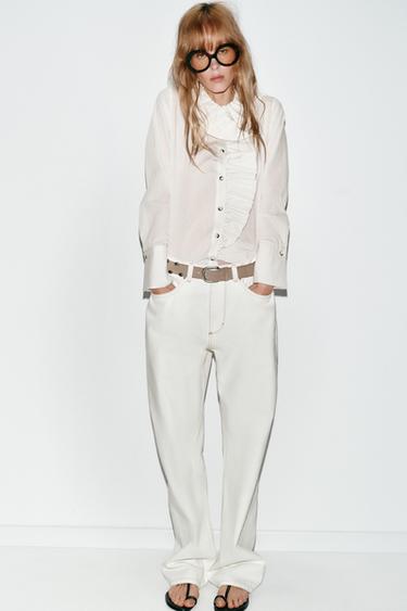 Zara RUFFLED STRIPED SHIRT - Black / White - Image 0