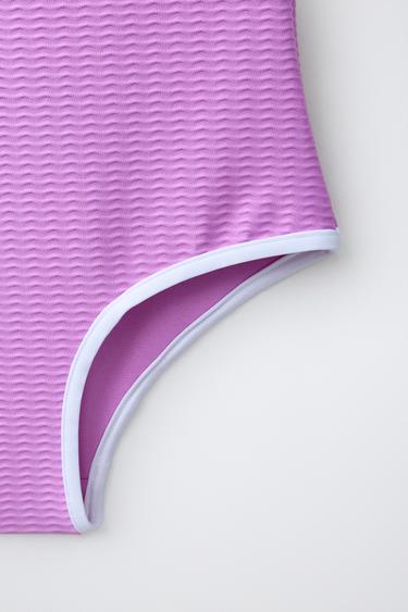6-14 YEARS/ TEXTURED SWIMSUIT WITH CONTRAST PIPING - Mauve by Zara - Image 3
