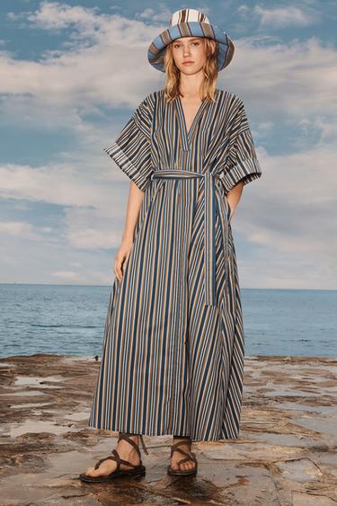ROBE RAYURES CEINTURE LIMITED EDITION - Marron-Bleu de Zara - Image 2