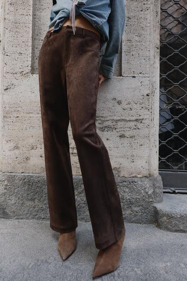 PANTALON EFFET DAIM - Marron chocolat de Zara - Image 1