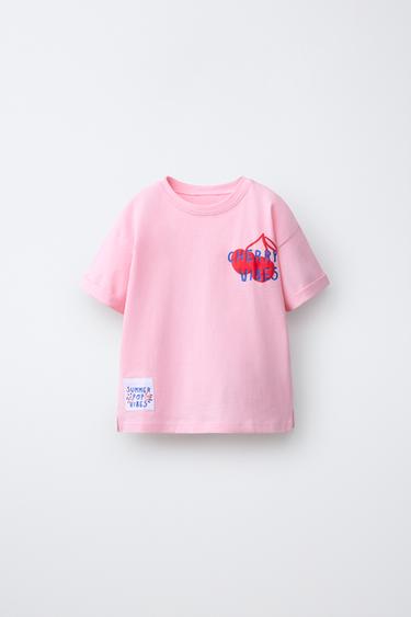 T-SHIRT ESTAMPADA CEREJAS EM RELEVO - Rosa-claro da Zara