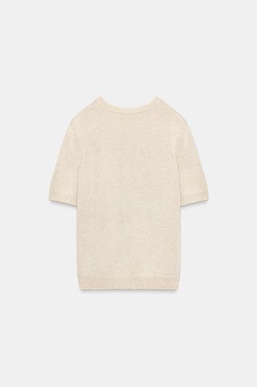 GILET EN MAILLE MANCHES COURTES - Sable de Zara - Image 8